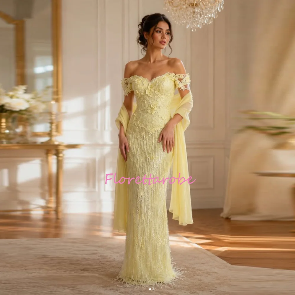 Yellow Formal Gown Off the Shoulder Prom Dresses with Shawl Evening Dress with Lace 3D Floral and Tassel Modern Style Customized
Yellow Formal Gown Off the Shoulder Prom Dresses with Shawl Evening Dress with Lace 3D Floral and Tassel Modern Style Customized