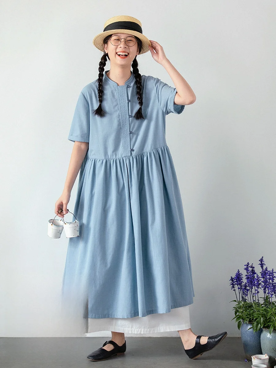 Original Japanese Style Stand Collar Midi Dress Women's Short Sleeve Blue Shirt Dress Summer Season Loose Waist Design Single...
Original Japanese Style Stand Collar Midi Dress Women's Short Sleeve Blue Shirt Dress Summer Season Loose Waist Design Single...