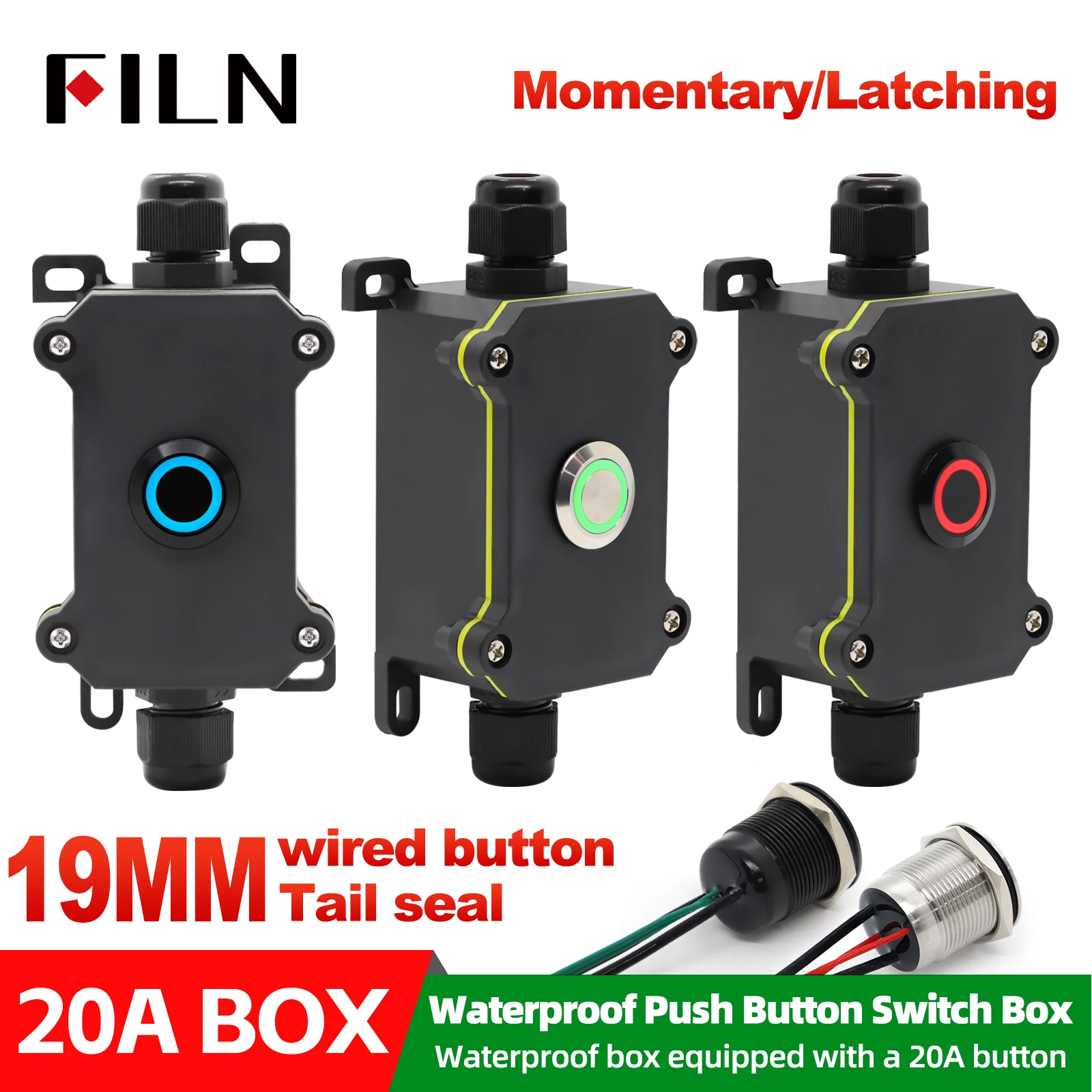 20A Metal Push Button Switch Waterproof IP66 Stainless Steel High Current Outdoor Inline Power Cord Marine ON OFF Junction Box
20A Metal Push Button Switch Waterproof IP66 Stainless Steel High Current Outdoor Inline Power Cord Marine ON OFF Junction Box