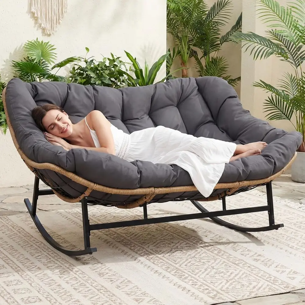 2 Person Wicker Rocking Egg Chair with Grey Cushion, Oversized Outdoor Patio Loveseat for Balcony, Garden, Lawn
2 Person Wicker Rocking Egg Chair with Grey Cushion, Oversized Outdoor Patio Loveseat for Balcony, Garden, Lawn