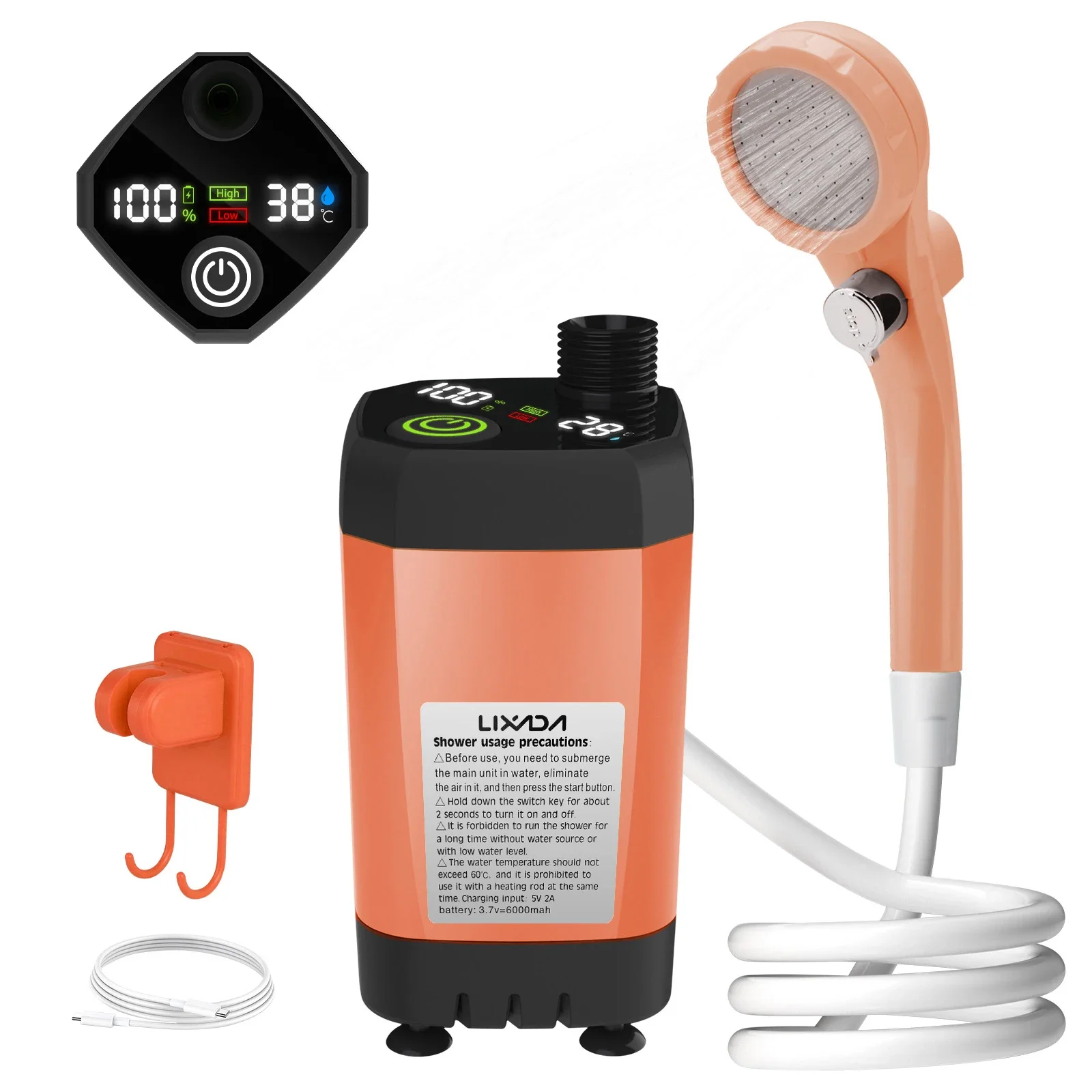 Portable Camping Shower Pump Outdoor Shower Kit Full Screen Intelligent Digital Display Adjustable 6000mAh Shower Pumps
Portable Camping Shower Pump Outdoor Shower Kit Full Screen Intelligent Digital Display Adjustable 6000mAh Shower Pumps