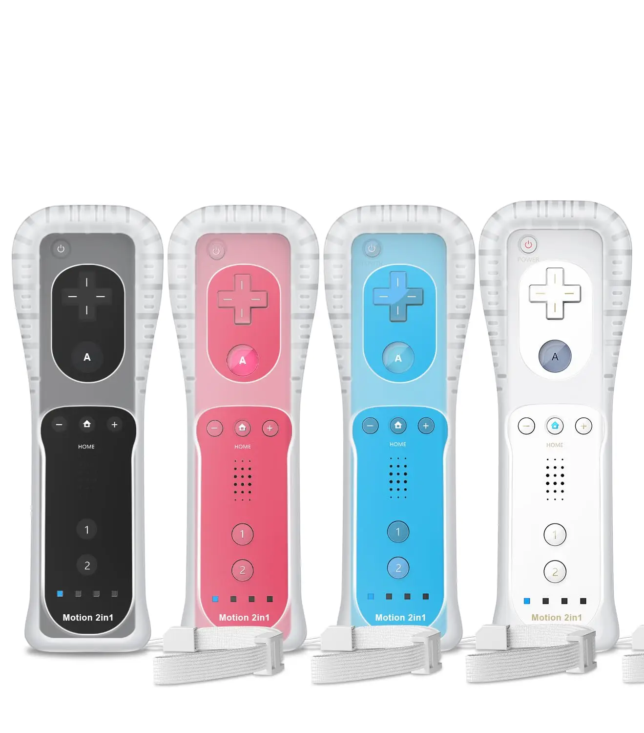Набор из 4 контроллеров Motion Plus для Wii с силиконовыми чехлами и ремешками на запястье, белый, черный, розовый, синий цвета.
Набор из 4 контроллеров Motion Plus для Wii с силиконовыми чехлами и ремешками на запястье, белый, черный, розовый, синий цвета.