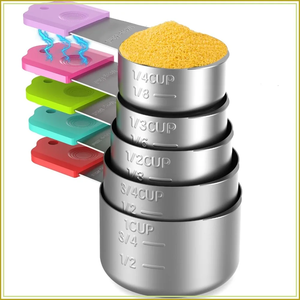 Magnetic Measuring Cups, 5 Stainless Steel Nesting Set for Dry or Liquid Ingredients
Magnetic Measuring Cups, 5 Stainless Steel Nesting Set for Dry or Liquid Ingredients