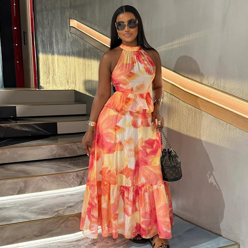 STYLISH LADY Orange Pink Tie Dye Halter Neck Maxi Dress 2026 Women High Waist Ruffle Hem A-line Casual Beach Vacation Sundress
STYLISH LADY Orange Pink Tie Dye Halter Neck Maxi Dress 2026 Women High Waist Ruffle Hem A-line Casual Beach Vacation Sundress