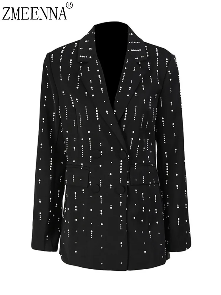 ZMEENNA Women's Chic Black Blazer With Studded And Double Breasted Buttons Elegant Long Sleeve Jacket For Party ZM3818
ZMEENNA Women's Chic Black Blazer With Studded And Double Breasted Buttons Elegant Long Sleeve Jacket For Party ZM3818