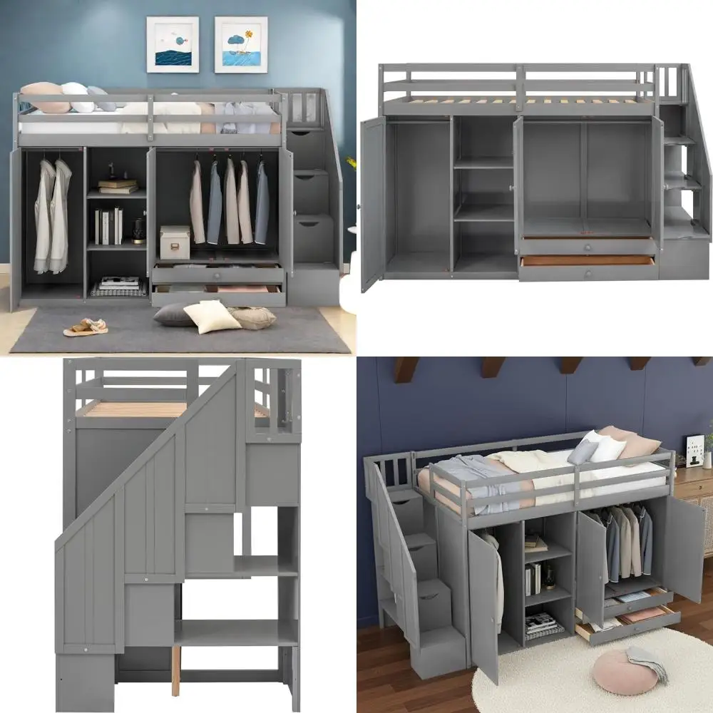 Solid Wood Twin Lot Bed with Storage Steps and Wardrobe - Space-Saving Kids' Loft Bed, No Box Spring Needed
Solid Wood Twin Lot Bed with Storage Steps and Wardrobe - Space-Saving Kids' Loft Bed, No Box Spring Needed