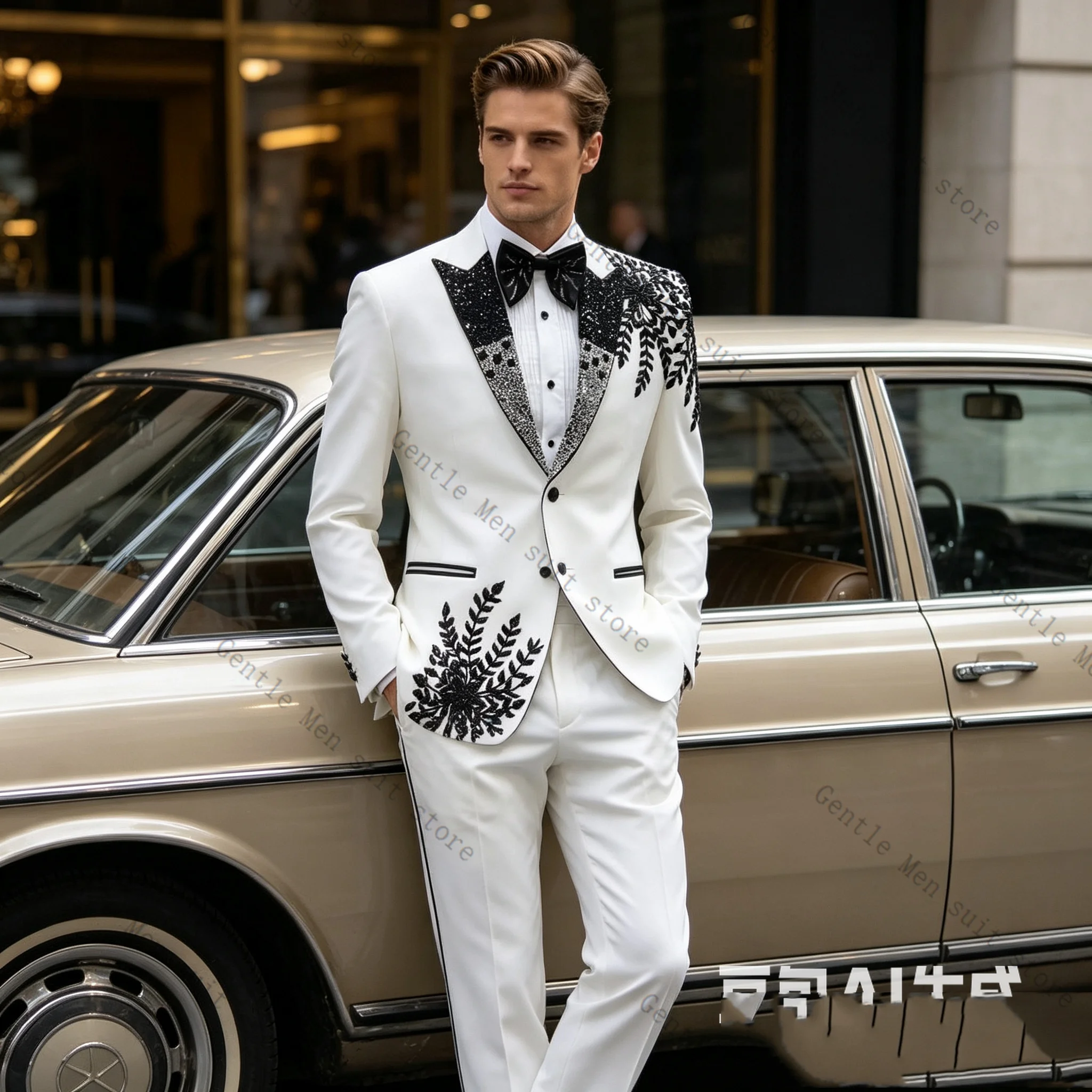 White Men Suit Set 2 Pcs Blazer+Pants Trousers Black Crystals Wedding Tuxedos Formal Office Business Jacket Coat Customized
White Men Suit Set 2 Pcs Blazer+Pants Trousers Black Crystals Wedding Tuxedos Formal Office Business Jacket Coat Customized