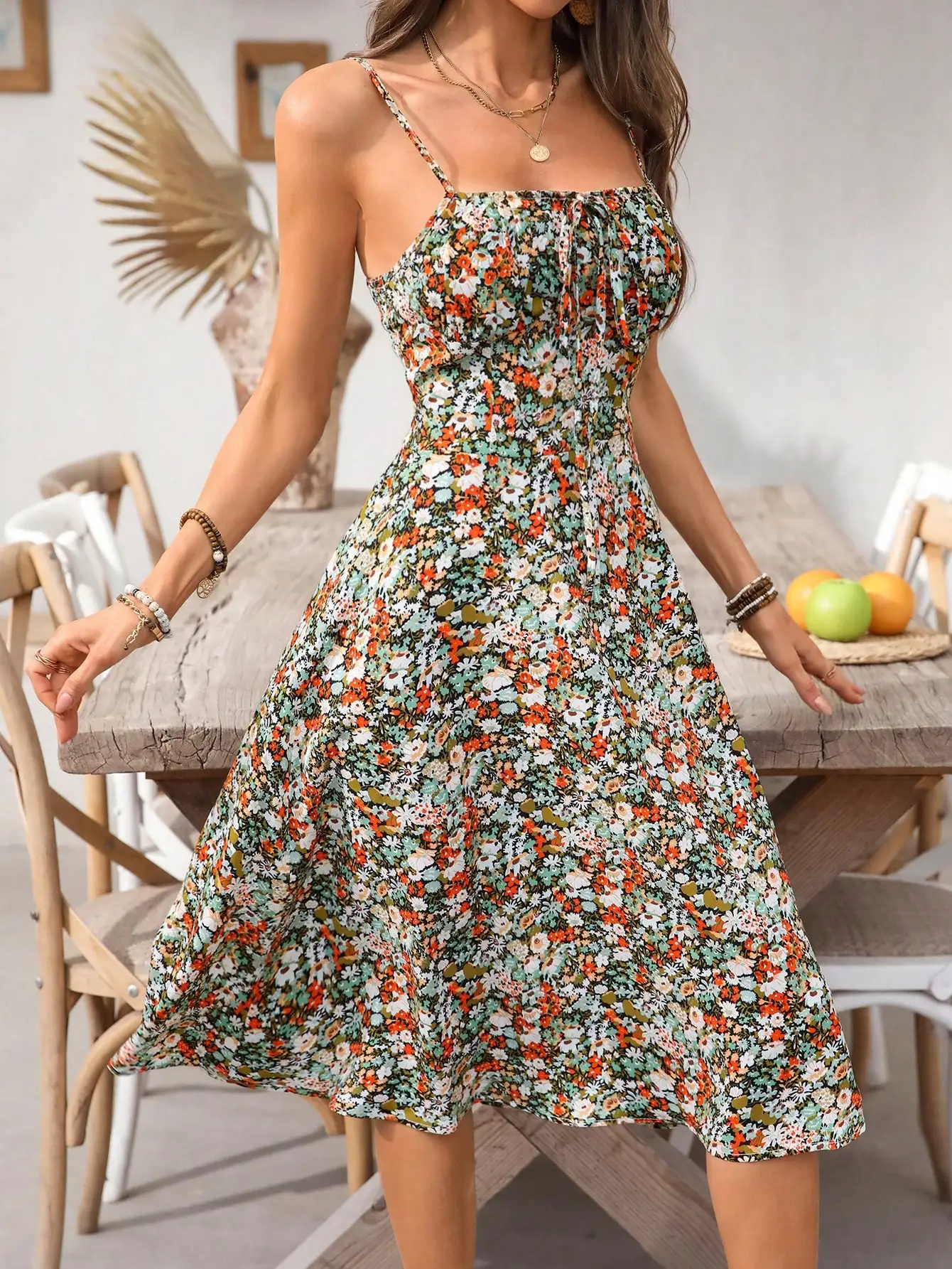 Women's Floral Slip Dress With Backless Design And Side Slit
Women's Floral Slip Dress With Backless Design And Side Slit