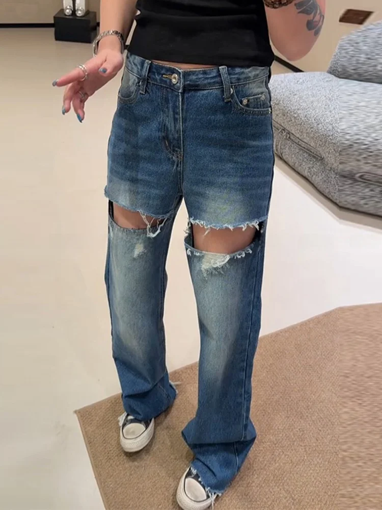 Retro American Design Sensation Frayed Hole Denim Jeans Women Summer New Fashion Slimming Loose Floor-Length Pants
Retro American Design Sensation Frayed Hole Denim Jeans Women Summer New Fashion Slimming Loose Floor-Length Pants