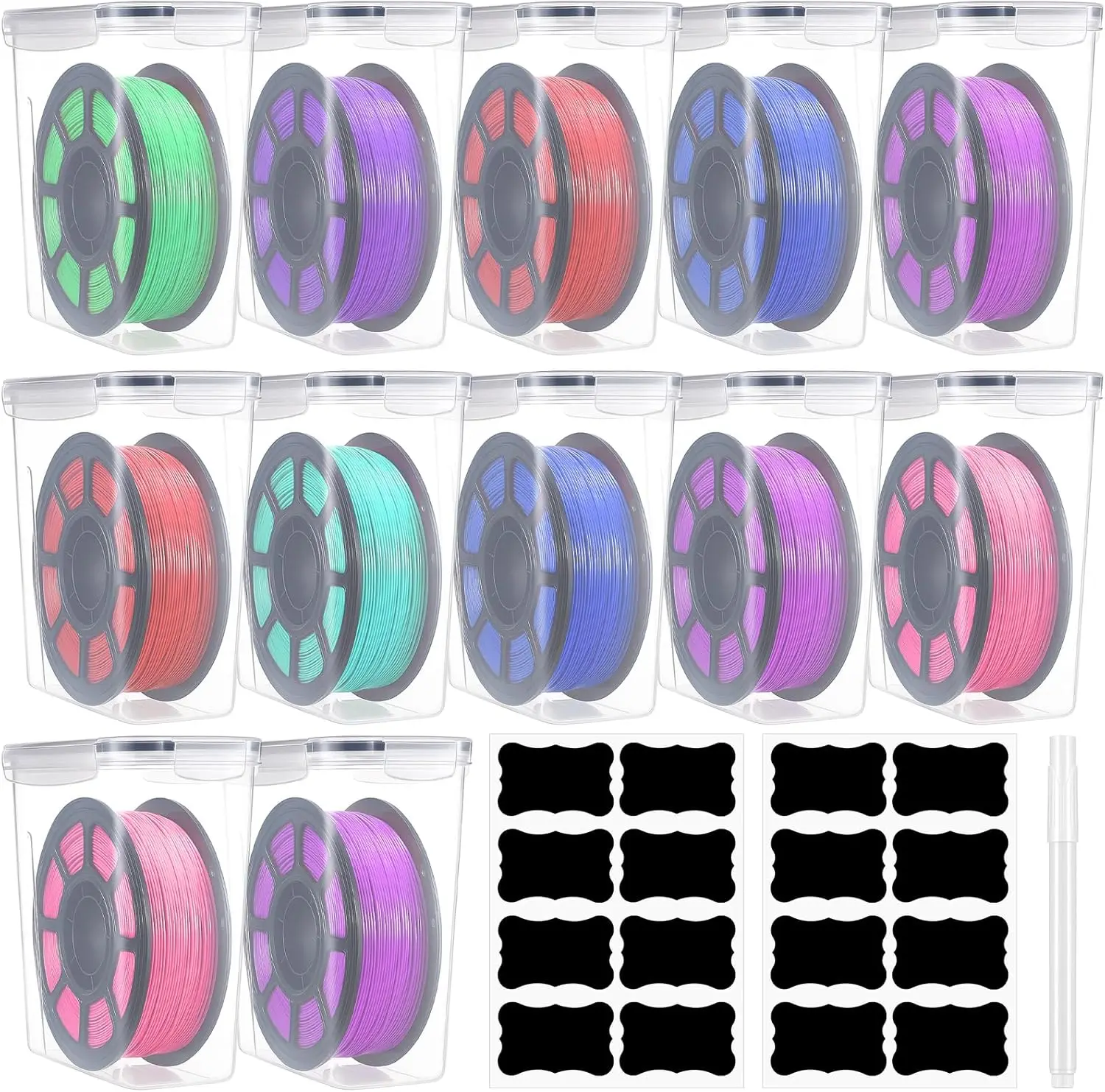 12 Pack Filament Storage Boxes with Lids, Clear Plastic Spool Container, 9.76x9.64x4.5 inch, Moisture-Proof for 3D Printer
12 Pack Filament Storage Boxes with Lids, Clear Plastic Spool Container, 9.76x9.64x4.5 inch, Moisture-Proof for 3D Printer