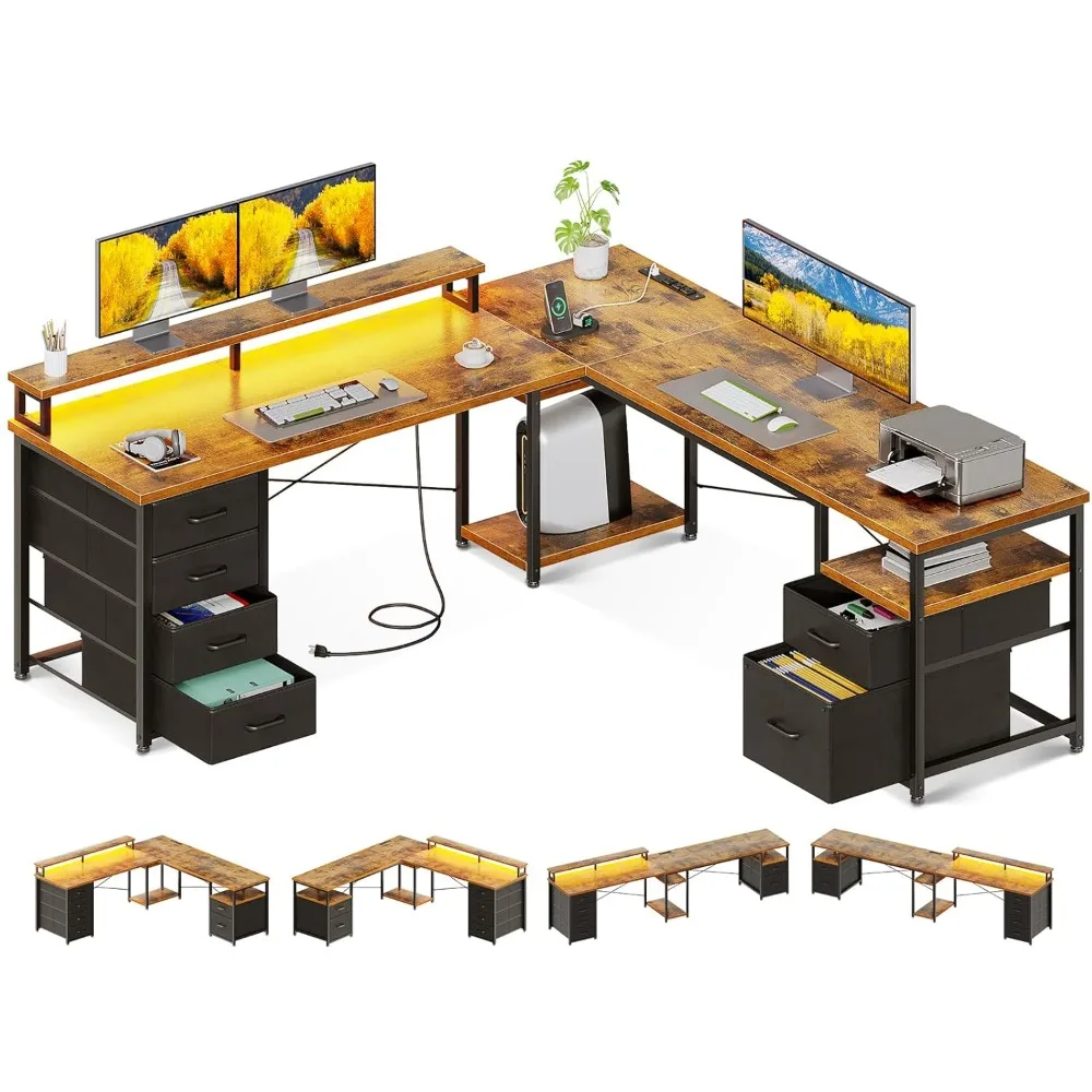 66" L-Shaped Computer Desk with File Cabinet And 4 Fabric Drawers Reversible Dual Person Home Office Workstation 113 Customizabl
66" L-Shaped Computer Desk with File Cabinet And 4 Fabric Drawers Reversible Dual Person Home Office Workstation 113 Customizabl