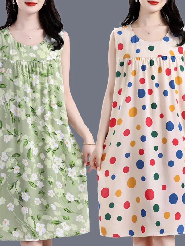 Summer New Style Women's Sleep Dress Loose Fit Casual Home Wear Artificial Cotton Sleeveless Gown round Neck Plant Floral
Summer New Style Women's Sleep Dress Loose Fit Casual Home Wear Artificial Cotton Sleeveless Gown round Neck Plant Floral