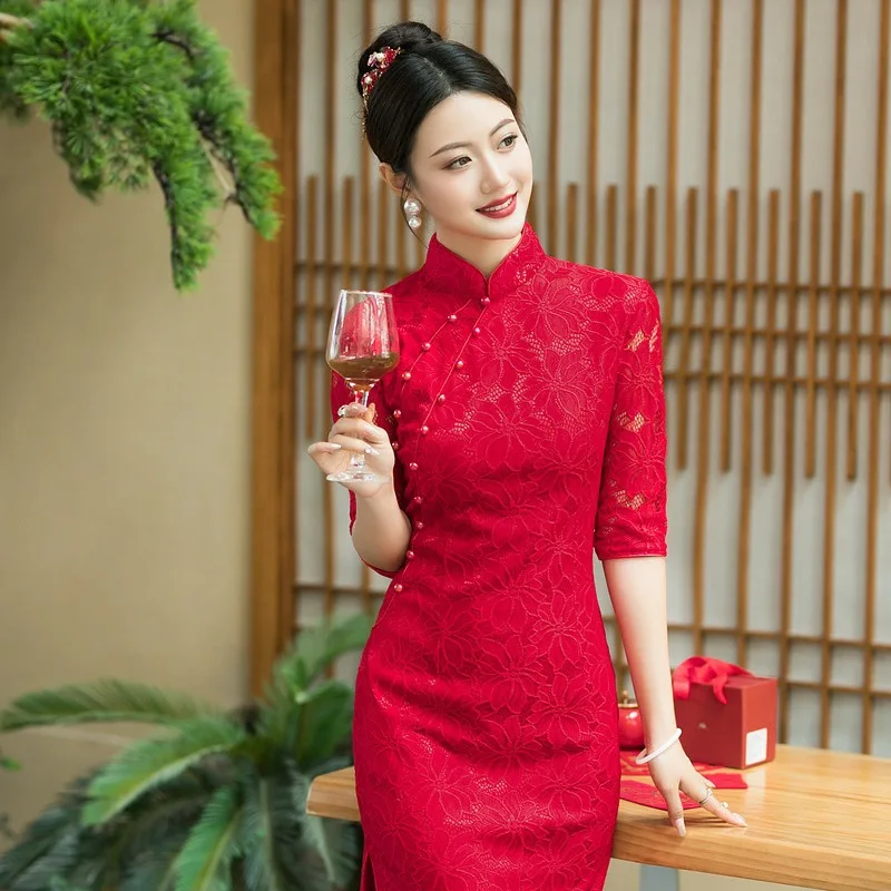 Ele Red Lace Wedding Dr for Women Long Evening Gown for Bridal Tea Ceremony Returning Home ter Marriage
Ele Red Lace Wedding Dr for Women Long Evening Gown for Bridal Tea Ceremony Returning Home ter Marriage