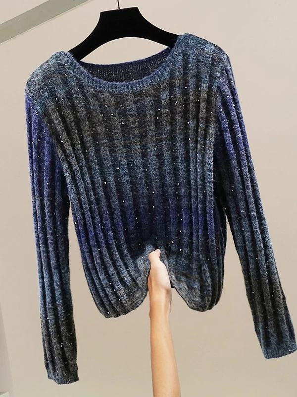 Korean Sle Glitter Decorated Knitted Sweater Loose Long Sve Faionable Heavy Du Women's Commute Wear round Ne Top
Korean Sle Glitter Decorated Knitted Sweater Loose Long Sve Faionable Heavy Du Women's Commute Wear round Ne Top