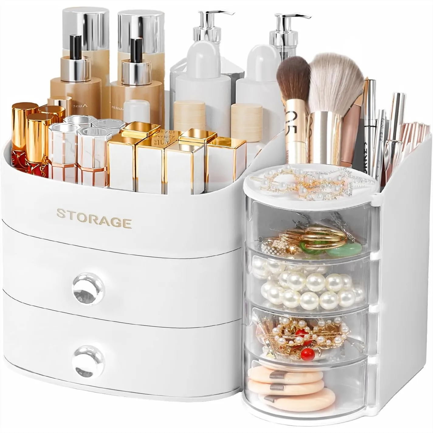 Makeup Organizer Countertop with Drawers, Rotating Storage for Vanity, Skincare & Cosmetics, Bathroom Organizer for Brush
Makeup Organizer Countertop with Drawers, Rotating Storage for Vanity, Skincare & Cosmetics, Bathroom Organizer for Brush