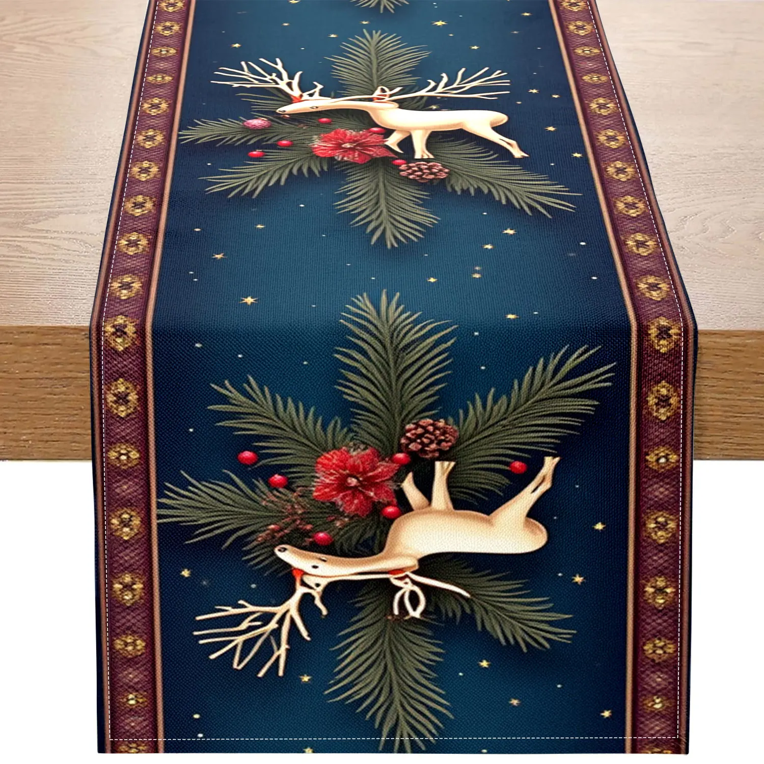 1 Piece of Christmas-Themed Table Runner, Decorated with Christmas Trees, Reindeer, and Poinsettia Patterns, Suitable for Christmas Dinners, Holiday Decorations, and Other Occasions
1 Piece of Christmas-Themed Table Runner, Decorated with Christmas Trees, Reindeer, and Poinsettia Patterns, Suitable for Christmas Dinners, Holiday Decorations, and Other Occasions