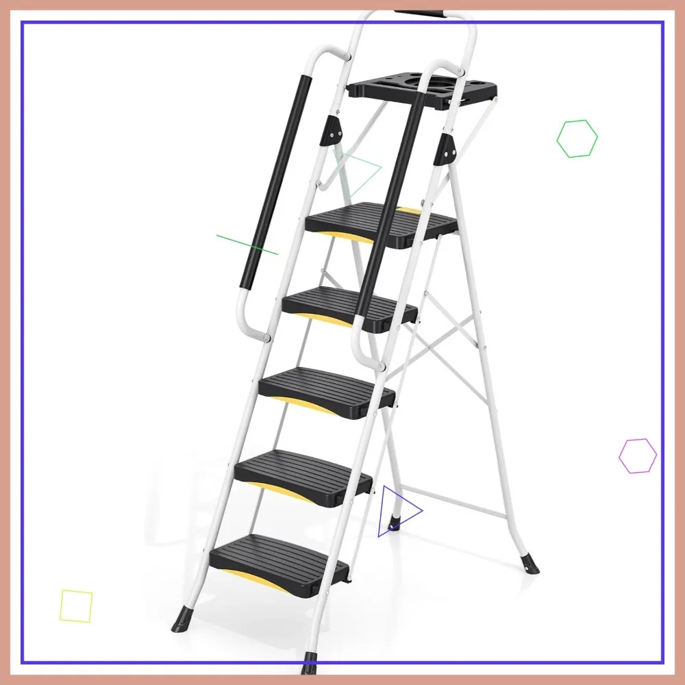 5 Step Folding Ladder with Tool Tray, Safety Lock, Anti-Slip Wide Pedals, Heavy Duty for Indoor/Office Use
5 Step Folding Ladder with Tool Tray, Safety Lock, Anti-Slip Wide Pedals, Heavy Duty for Indoor/Office Use