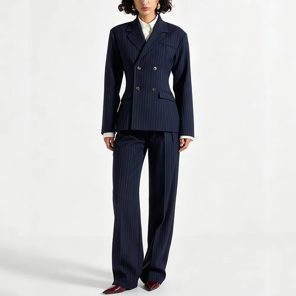 Elegant Double Breasted Stripe 2 Piece Suit For Women Blazer Wide Leg Pants Smart Casual Female Suits Conjuntos De Pantalone
Elegant Double Breasted Stripe 2 Piece Suit For Women Blazer Wide Leg Pants Smart Casual Female Suits Conjuntos De Pantalone