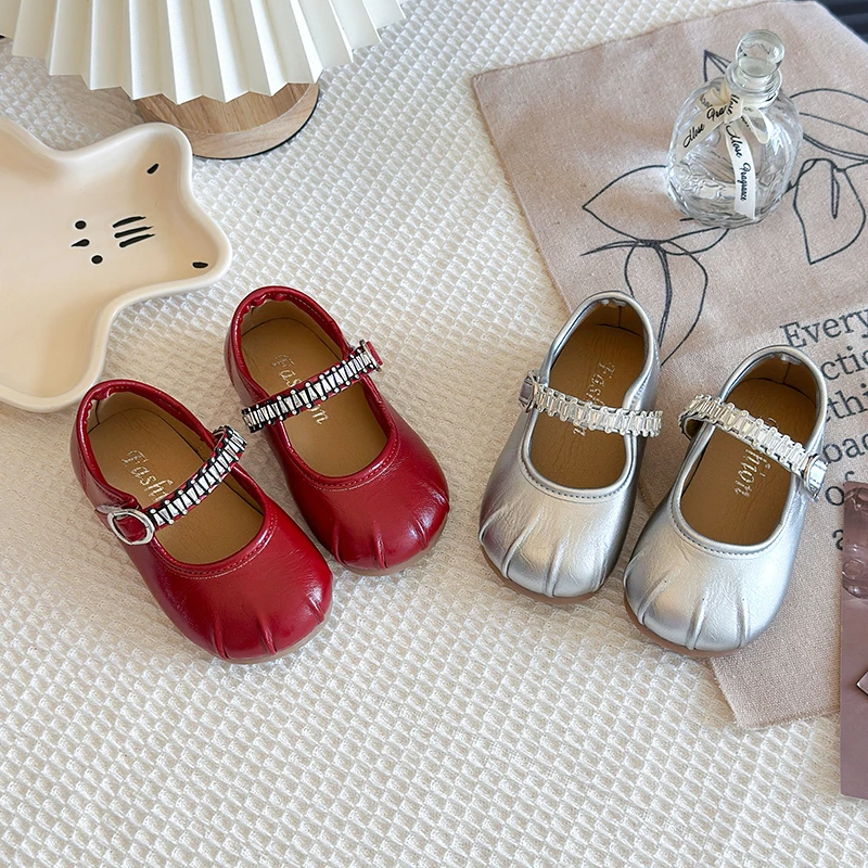 Girl's Mary Janes Sliver Red Metallic Accents Pleated Kids Leather Shoe Elegant Flexiable Soft Comfy Children Ballet Flats 23-34
Girl's Mary Janes Sliver Red Metallic Accents Pleated Kids Leather Shoe Elegant Flexiable Soft Comfy Children Ballet Flats 23-34