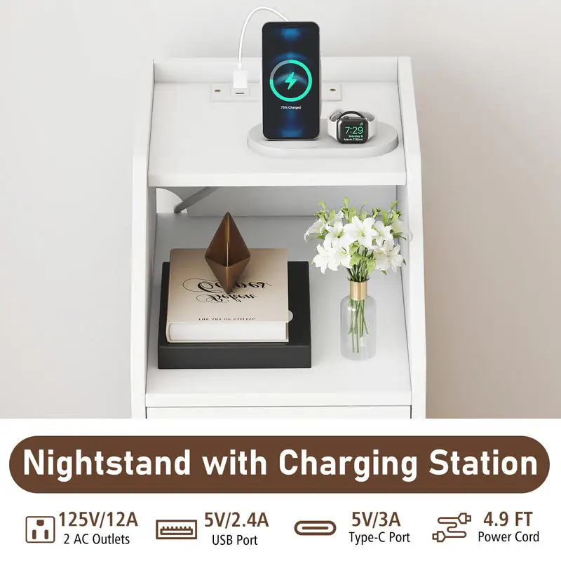 Side End Table with Charging Station Sofa Couch Table with Shelf Drawers-White
Side End Table with Charging Station Sofa Couch Table with Shelf Drawers-White