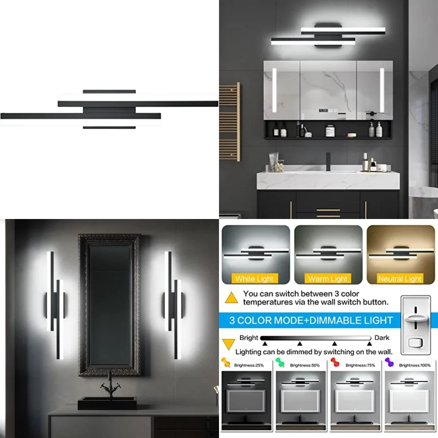 LED Bathroom Vanity Light Modern Black 24 Inch LED Wall Lighting Fixture Over Mirror 3CCT
LED Bathroom Vanity Light Modern Black 24 Inch LED Wall Lighting Fixture Over Mirror 3CCT