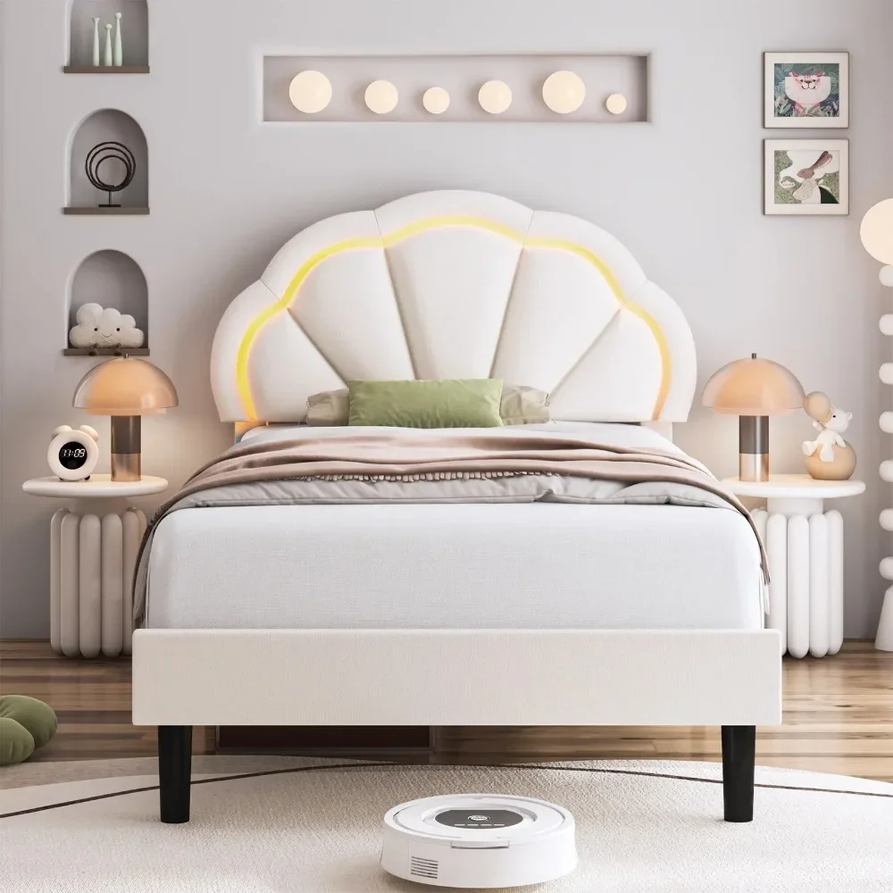 Lights Seashell Bed for Kids Girls, LED Bed Frame, Twin Size Velvet Upholstered Platform Bed with Adjustable Headboard
Lights Seashell Bed for Kids Girls, LED Bed Frame, Twin Size Velvet Upholstered Platform Bed with Adjustable Headboard