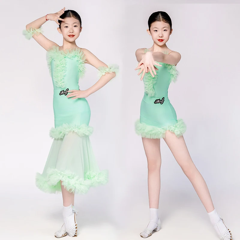 Latin Dance Costume Summer Girls Training Dancewear Tango Rumba Stage Costumes Kids Ballroom Standard Dress Mint Green VDL3693
Latin Dance Costume Summer Girls Training Dancewear Tango Rumba Stage Costumes Kids Ballroom Standard Dress Mint Green VDL3693