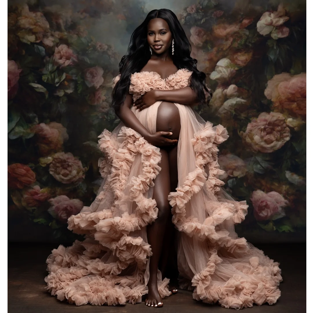 Chic Prom Dresses Layers Tulle Maternity Dress Customized Sleeveless Ruffles vestido de novia Photography Props
Chic Prom Dresses Layers Tulle Maternity Dress Customized Sleeveless Ruffles vestido de novia Photography Props