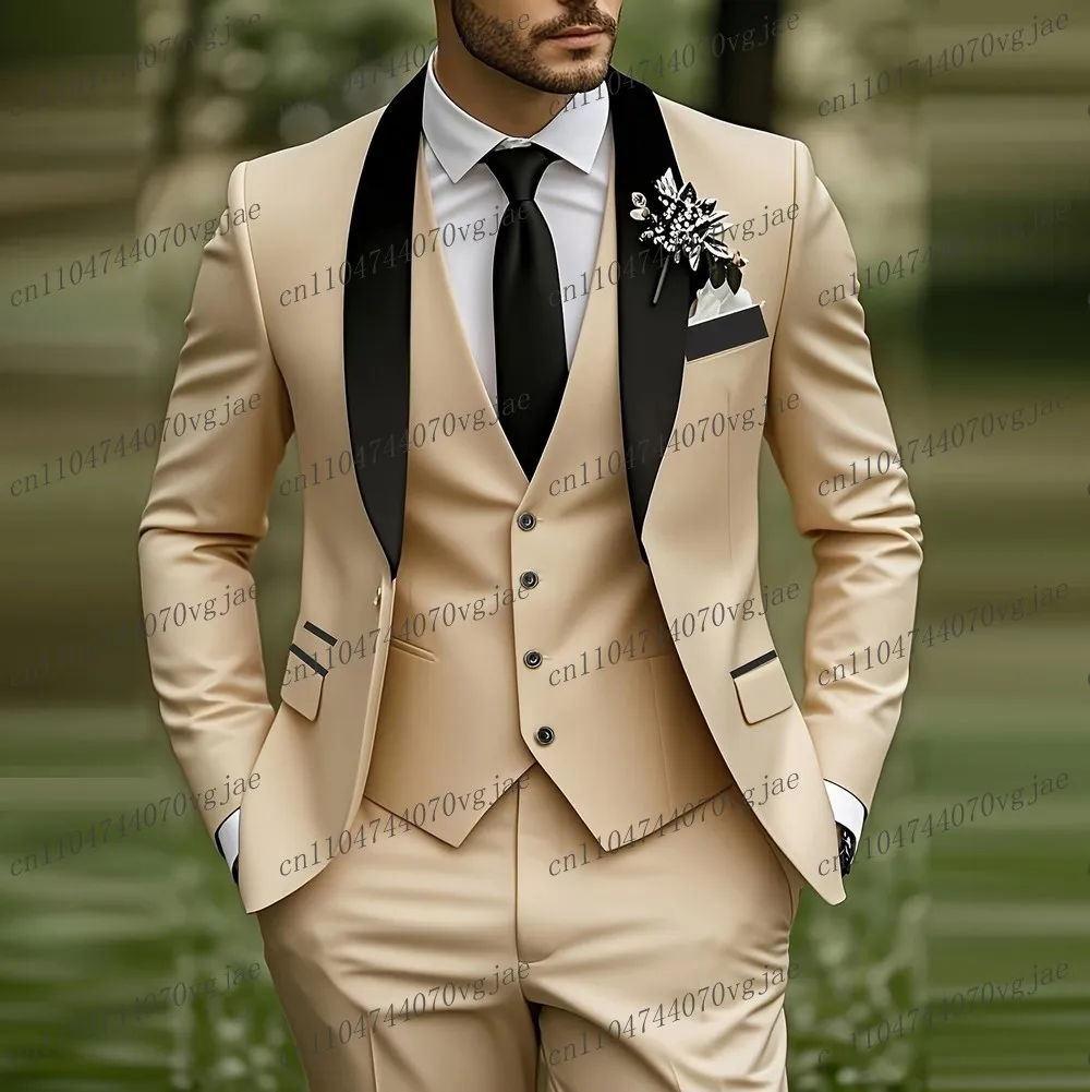 Black Collar Beige Men Suit Formal Wedding Party Groom Groomsman Male Tuxedos Customize 3 Piece Set Jacket Vest Pants
Black Collar Beige Men Suit Formal Wedding Party Groom Groomsman Male Tuxedos Customize 3 Piece Set Jacket Vest Pants