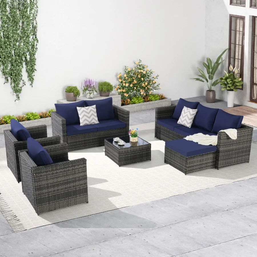 5 Piece Patio Furniture Set Outdoor Wicker Rattan Sofa Conversation Set All Weather Patio Sectional Sofa Set with Glass Table C
5 Piece Patio Furniture Set Outdoor Wicker Rattan Sofa Conversation Set All Weather Patio Sectional Sofa Set with Glass Table C