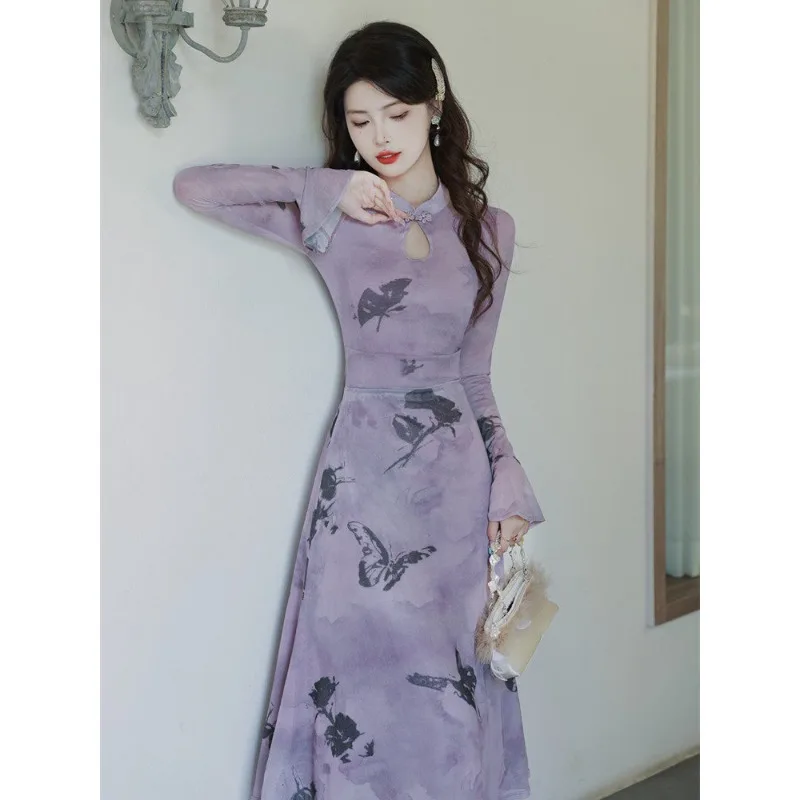New Chinese Style Butterfly Print Improved Qipao Slim Long Sleeve Dress Spring Summer Youth Lady Gown
New Chinese Style Butterfly Print Improved Qipao Slim Long Sleeve Dress Spring Summer Youth Lady Gown