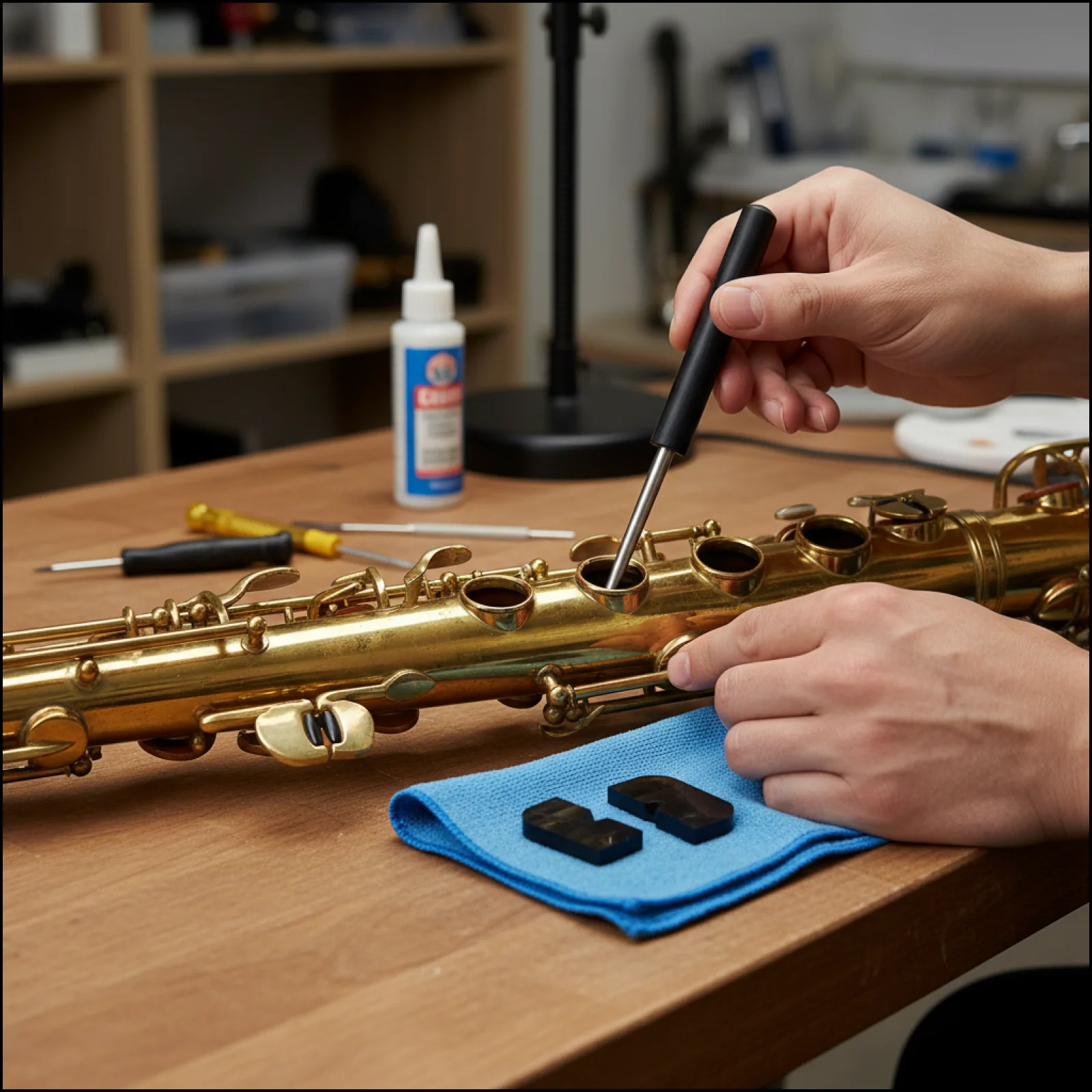 Saxophone Sound Hole Correction Rod Professional Repair Stick Instrument Maintenance Tool for Alto Tenor Soprano Saxophone
Saxophone Sound Hole Correction Rod Professional Repair Stick Instrument Maintenance Tool for Alto Tenor Soprano Saxophone