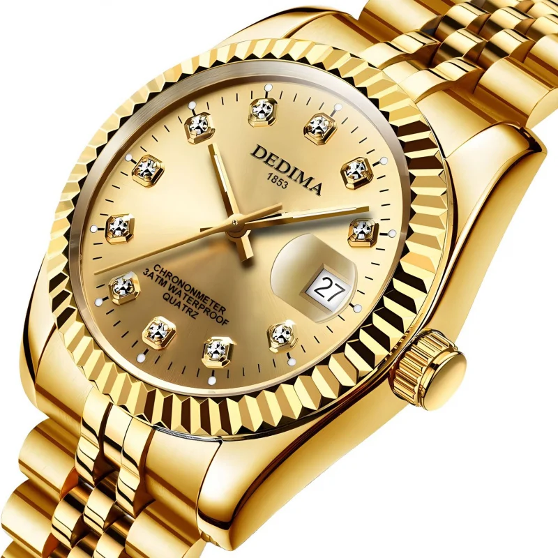 Fashionable couple's steel strap watch, popular waterproof high-end gold watch men, women, and students
Fashionable couple's steel strap watch, popular waterproof high-end gold watch men, women, and students