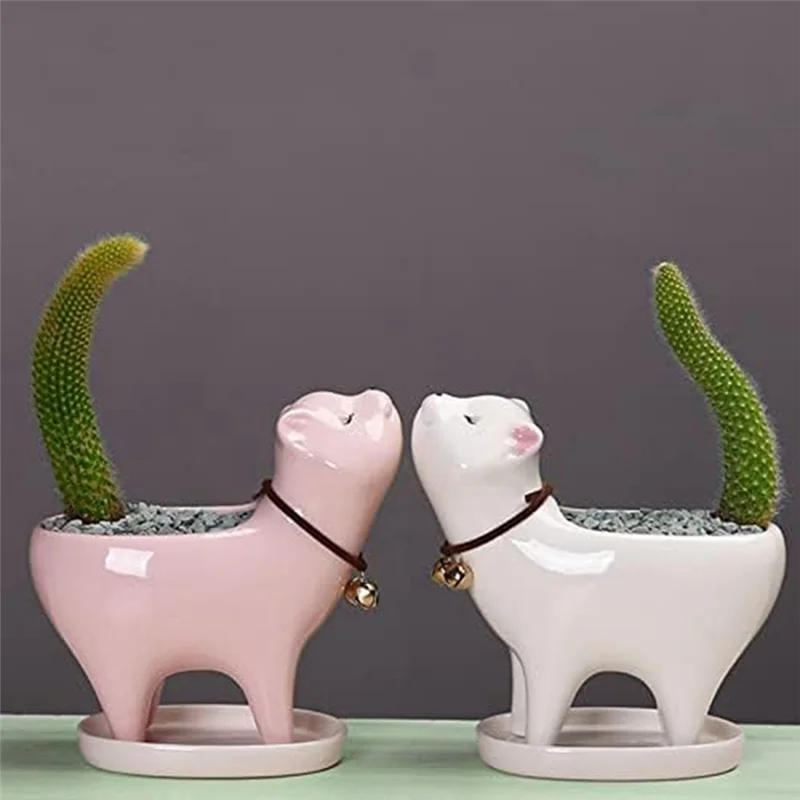 B28C-2 PCS Cat-Planter Plant Pots White & Pink Ceramics Decorative Animal Flower Pot With Drainage Hole And Tray Saucer
B28C-2 PCS Cat-Planter Plant Pots White & Pink Ceramics Decorative Animal Flower Pot With Drainage Hole And Tray Saucer