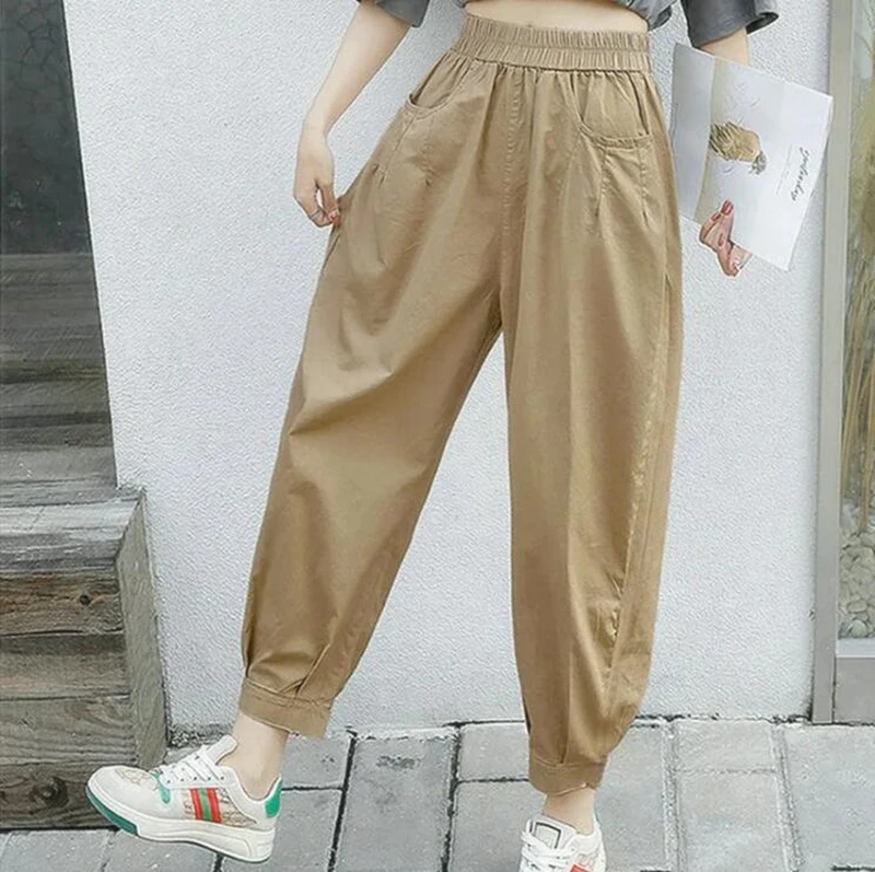 High Waist Cotton Blend Thin Nine Point Pants Women's Loose Fit Lantern Style Casual Trousers by Ming Ting Summer
High Waist Cotton Blend Thin Nine Point Pants Women's Loose Fit Lantern Style Casual Trousers by Ming Ting Summer