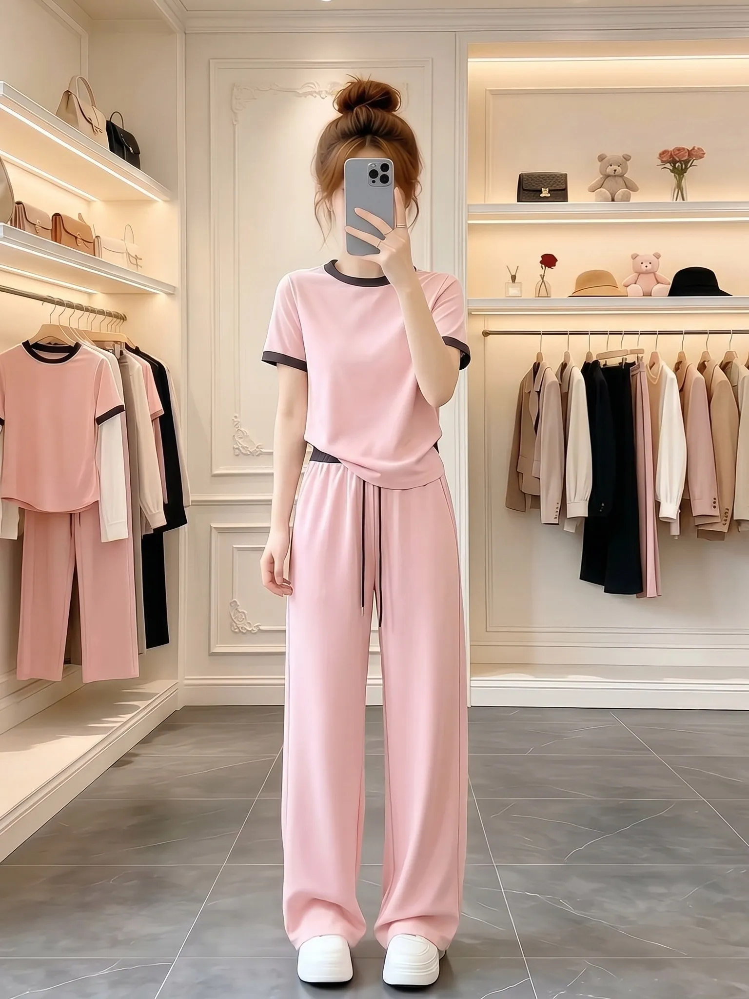 Summer New Women's Soft Elegant Pink Pants Two-Piece Set Fashionable Casual Wear Breathable Lightweight round Neck T-Shirt
Summer New Women's Soft Elegant Pink Pants Two-Piece Set Fashionable Casual Wear Breathable Lightweight round Neck T-Shirt