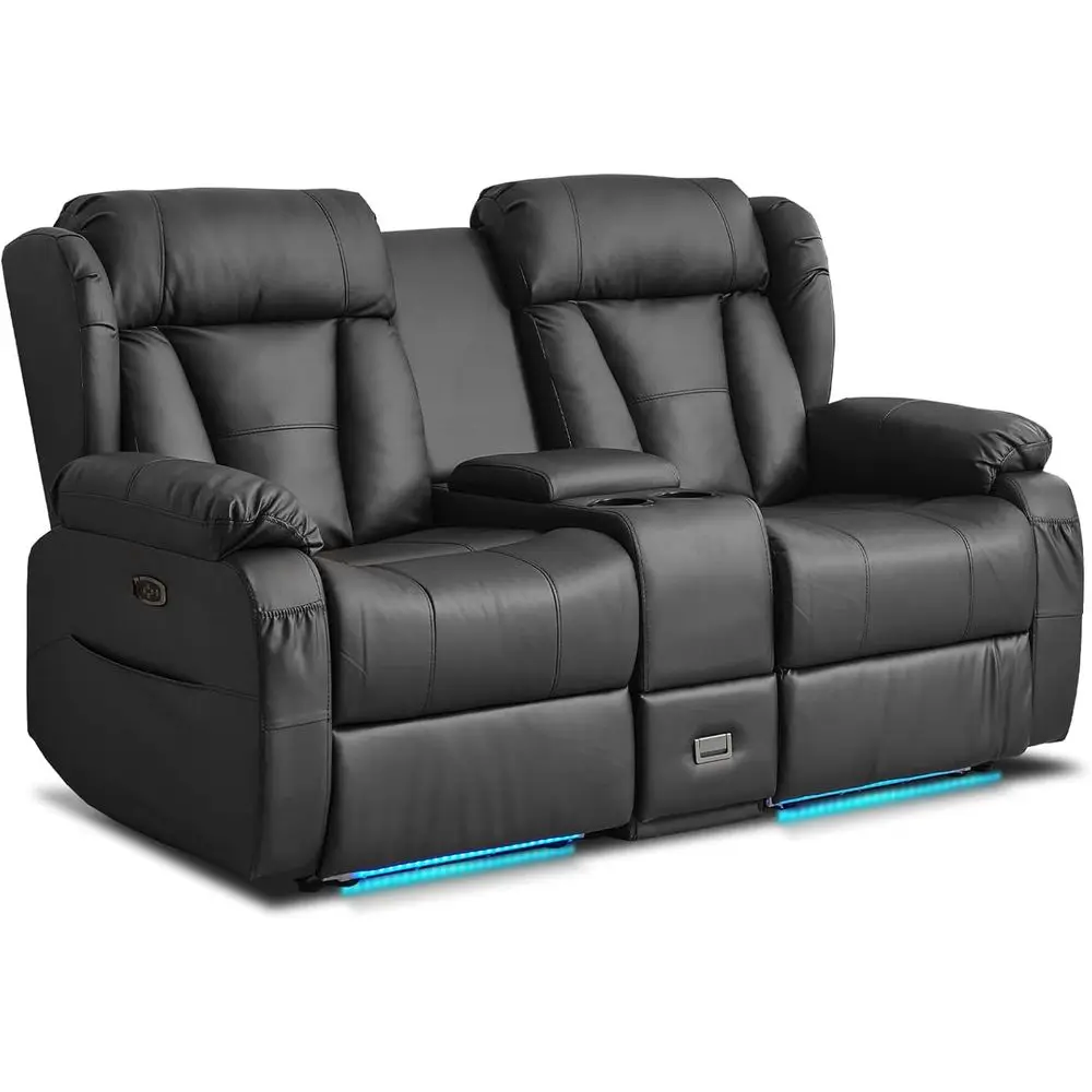 Black Power Reclining Loveseat with Cup Holders, LED, USB and USB-C Ports for Home Theater and RV Use
Black Power Reclining Loveseat with Cup Holders, LED, USB and USB-C Ports for Home Theater and RV Use