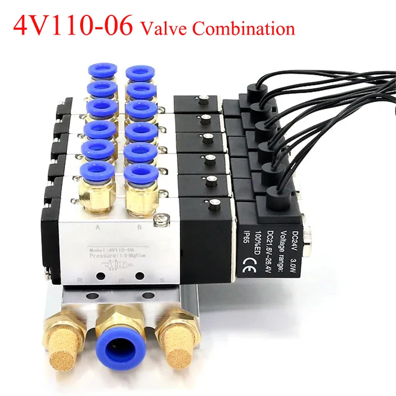 Solenoid Valve Multi-way Combination 4V110-06 Manifold Stations DC12V 24V AC220V With Fittings 5 port 2 position Solenoid Valves
Solenoid Valve Multi-way Combination 4V110-06 Manifold Stations DC12V 24V AC220V With Fittings 5 port 2 position Solenoid Valves