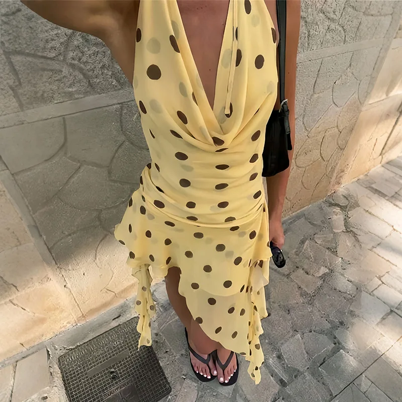 Typhaland Sexy Halter-Neck Polka-Dot Dress Women's Sleeveless Ruched Backless Slim Dress 2026 Summer Stylish Casual Resort Dress
Typhaland Sexy Halter-Neck Polka-Dot Dress Women's Sleeveless Ruched Backless Slim Dress 2026 Summer Stylish Casual Resort Dress