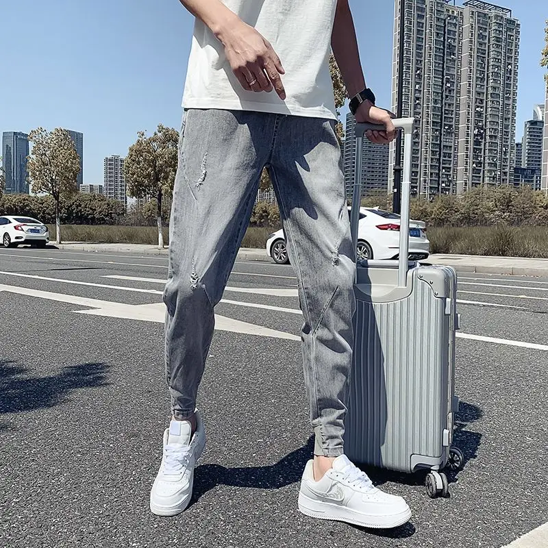 Pants Men's Spring and Autumn Denim Jeans Trendy Brand Slim-fit Skinny Pants Korean Versatile Casual Tie Work Haren Pants
Pants Men's Spring and Autumn Denim Jeans Trendy Brand Slim-fit Skinny Pants Korean Versatile Casual Tie Work Haren Pants
