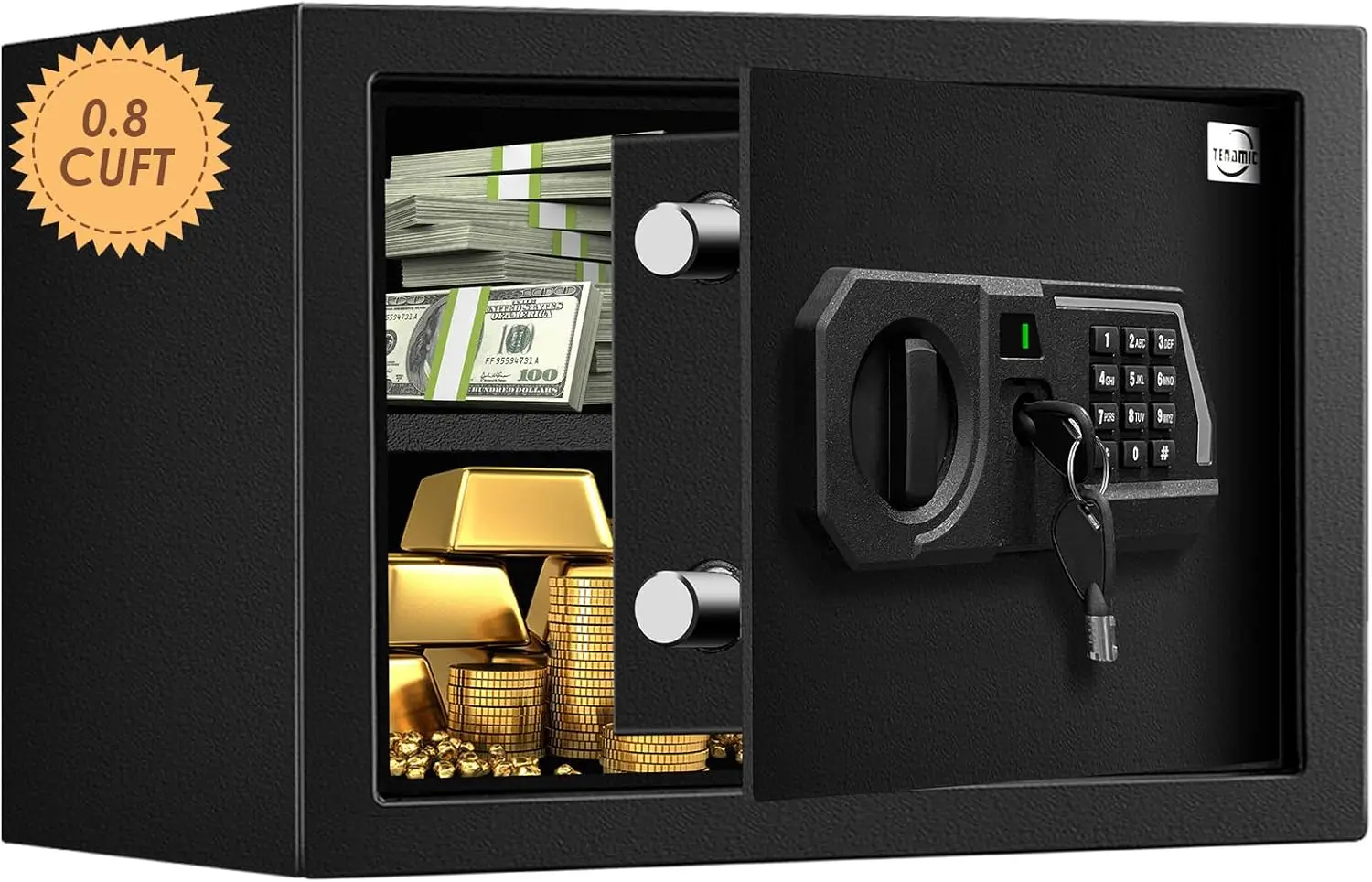 0.8 Cuft Fireproof Safe Box with Digital Keypad, Internal Light, and Dual Passwords for Home Office Hotel Security in Black
0.8 Cuft Fireproof Safe Box with Digital Keypad, Internal Light, and Dual Passwords for Home Office Hotel Security in Black