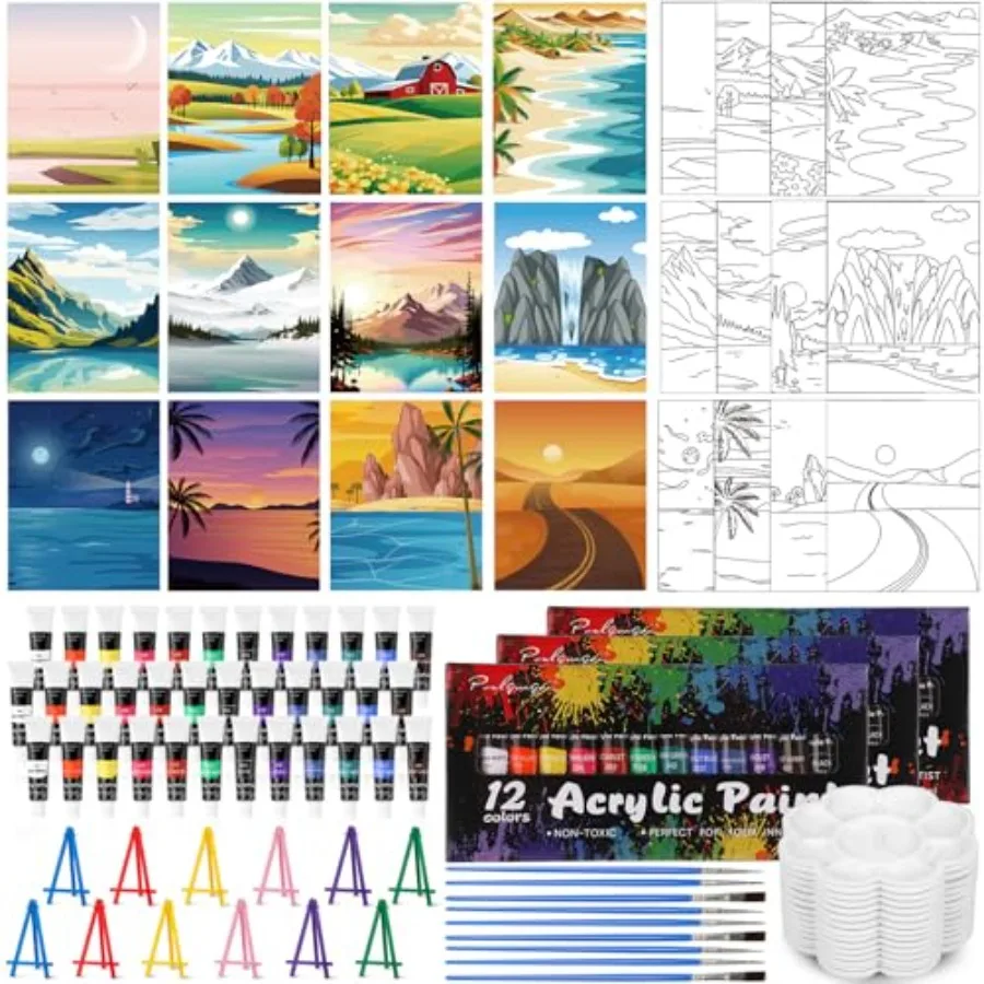 108 Pcs 12 Set Sip and Paint Kit for Adults 8''x10'' Pre Drawn Canvas to Paint DIY Acrylic Painting Kit Pre Printed Canvas for
108 Pcs 12 Set Sip and Paint Kit for Adults 8''x10'' Pre Drawn Canvas to Paint DIY Acrylic Painting Kit Pre Printed Canvas for