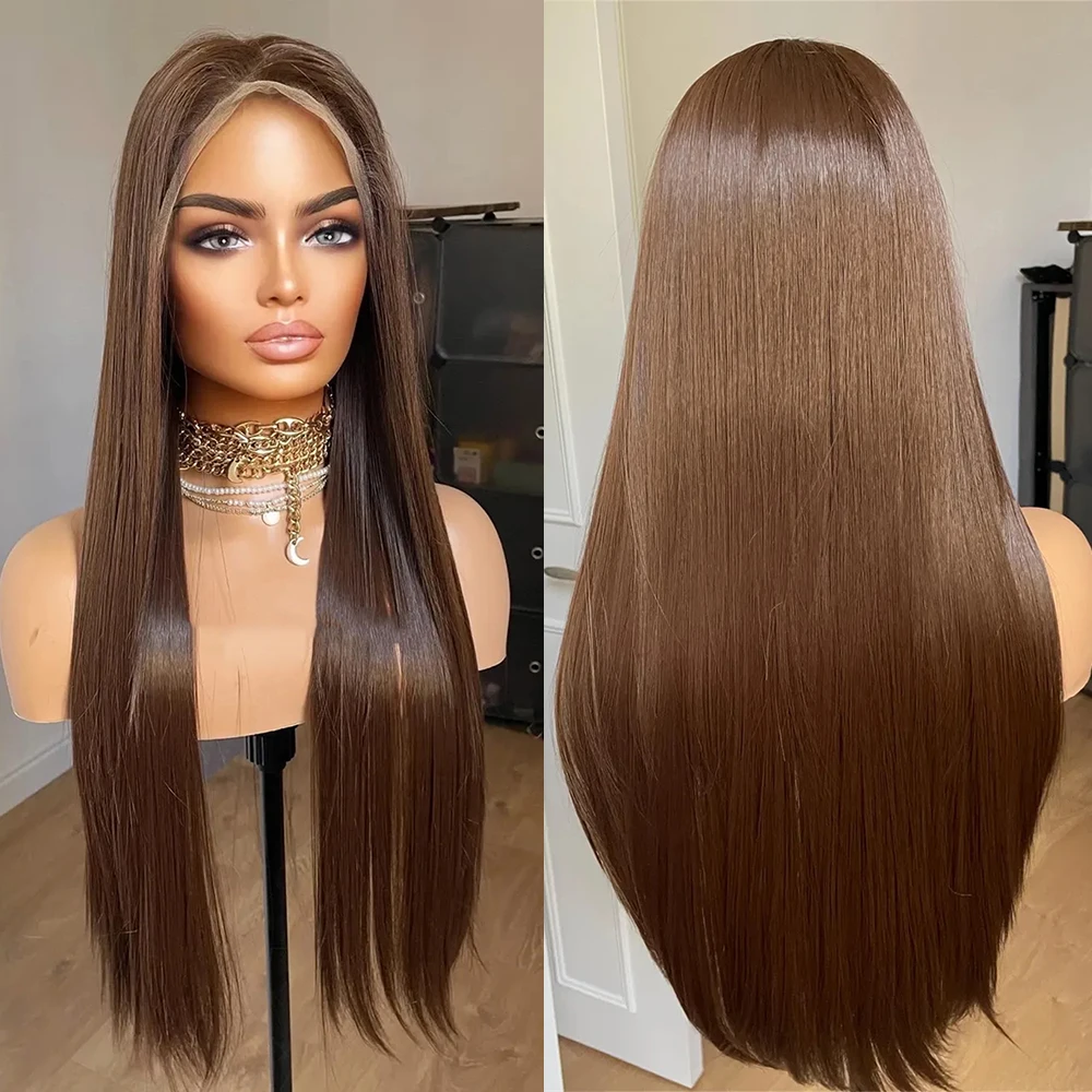 Темно-коричневый прямой синтетический парик Брюнетка, естественный вид, парик, реалистичная линия волос, широкий парик шнурка 13x4 для женщин, термостойкий парик
Темно-коричневый прямой синтетический парик Брюнетка, естественный вид, парик, реалистичная линия волос, широкий парик шнурка 13x4 для женщин, термостойкий парик