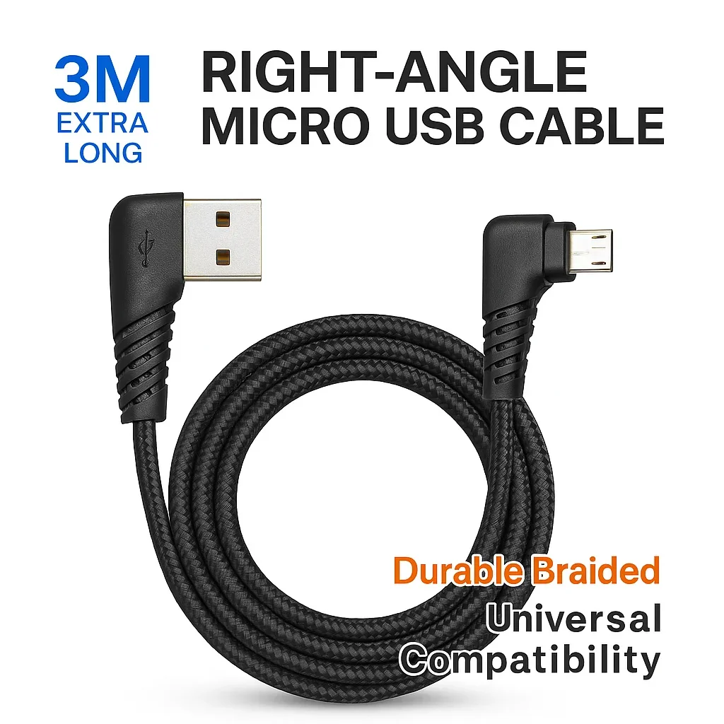 3M USB-A to Micro USB Cable Right Angle – Extra Long Braided Fast Charging Cord for Dashcam, PS4 Controller, Power Bank, Kindle
3M USB-A to Micro USB Cable Right Angle – Extra Long Braided Fast Charging Cord for Dashcam, PS4 Controller, Power Bank, Kindle