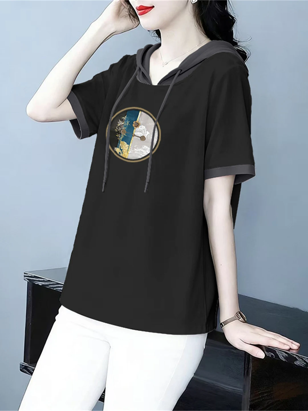 Women's Fashionable Splice Short Sleeve T-Shirt Pure Cotton Summer New Style plus Size Loose Slimming Belly Cover Versatile Top
Women's Fashionable Splice Short Sleeve T-Shirt Pure Cotton Summer New Style plus Size Loose Slimming Belly Cover Versatile Top