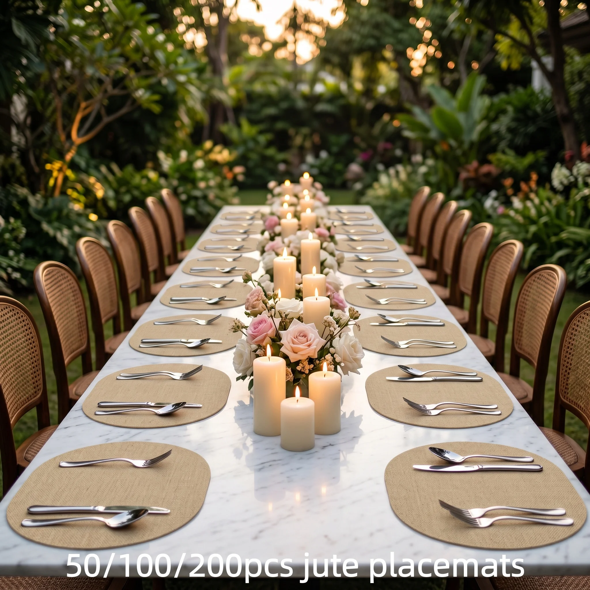 50/100/200pcs Oval jute placemats are made of natural materials and are suitable for weddings, homestays and restaurants
50/100/200pcs Oval jute placemats are made of natural materials and are suitable for weddings, homestays and restaurants