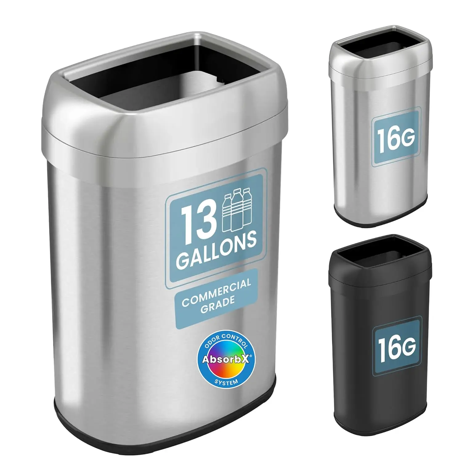 13 Gallon / 50L Open Top Trash Can, Oval Stainless Steel with Double AbsorbX Odor Filters – Fingerprint-Resistant, Customized
13 Gallon / 50L Open Top Trash Can, Oval Stainless Steel with Double AbsorbX Odor Filters – Fingerprint-Resistant, Customized