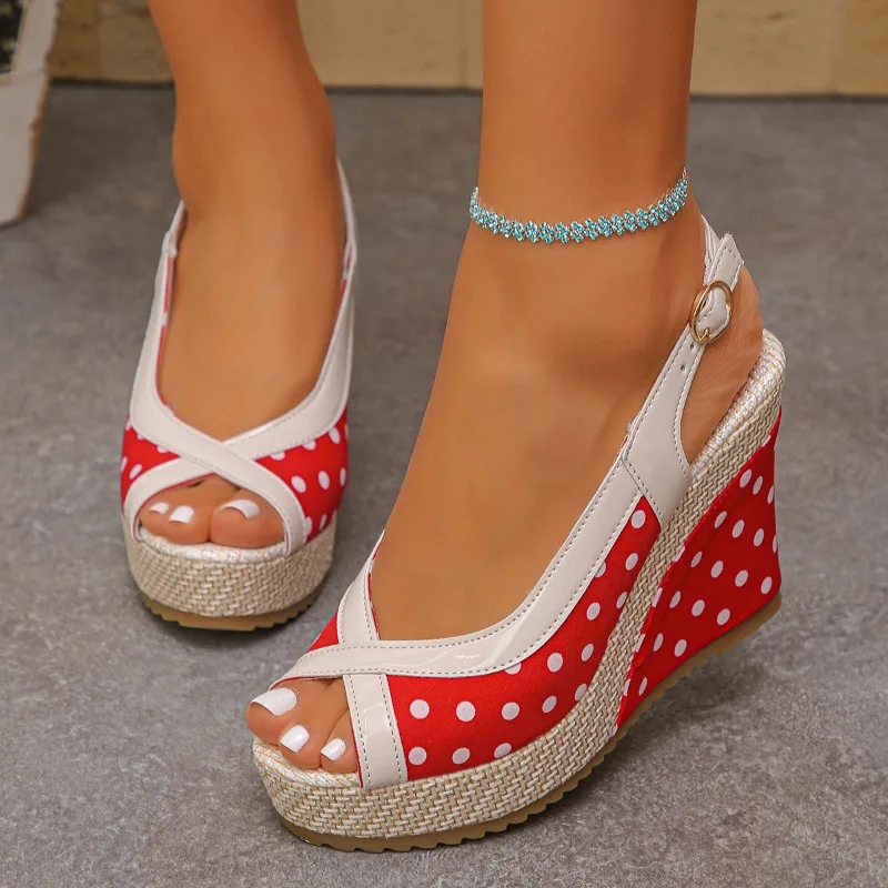 Women Wedge Sandals 2026 New Fashion Polka Dot Ankle Buckle Sandals Summer Trendy Comfortable Thick Sole Female High Heel Shoes
Women Wedge Sandals 2026 New Fashion Polka Dot Ankle Buckle Sandals Summer Trendy Comfortable Thick Sole Female High Heel Shoes