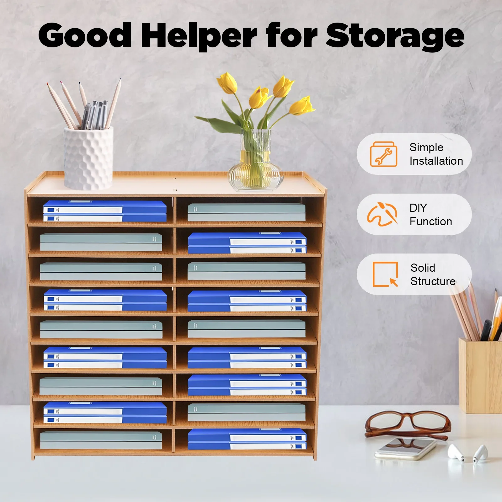 Wood File Organizer, 18 Slots Document Letter Tray Sorter, Desktop Paper Sorter Literature Organizer Rack for School Home Office
Wood File Organizer, 18 Slots Document Letter Tray Sorter, Desktop Paper Sorter Literature Organizer Rack for School Home Office