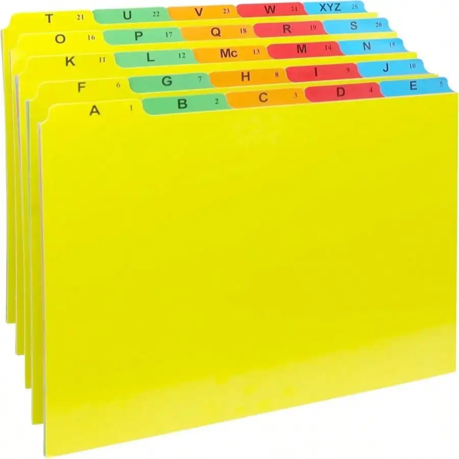 Alphabetical File Folder Guide Dividers, A-Z Index, 5 Tabs Across Heavyweight, 5 Full Colors, Letter Size, 1_5 Cut Tab Positions, Heavy Duty Filing Cabinet
Alphabetical File Folder Guide Dividers, A-Z Index, 5 Tabs Across Heavyweight, 5 Full Colors, Letter Size, 1_5 Cut Tab Positions, Heavy Duty Filing Cabinet